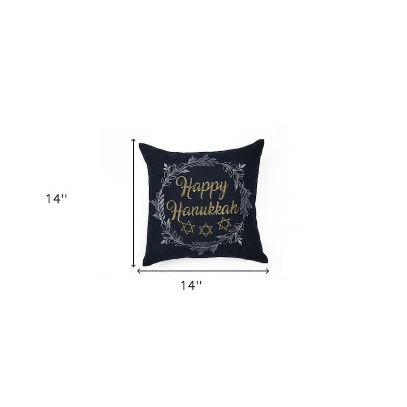 HomeRoots 14" X 14" Black and Gray Hanukkah Polyester Zippered Pillow With Embroidery