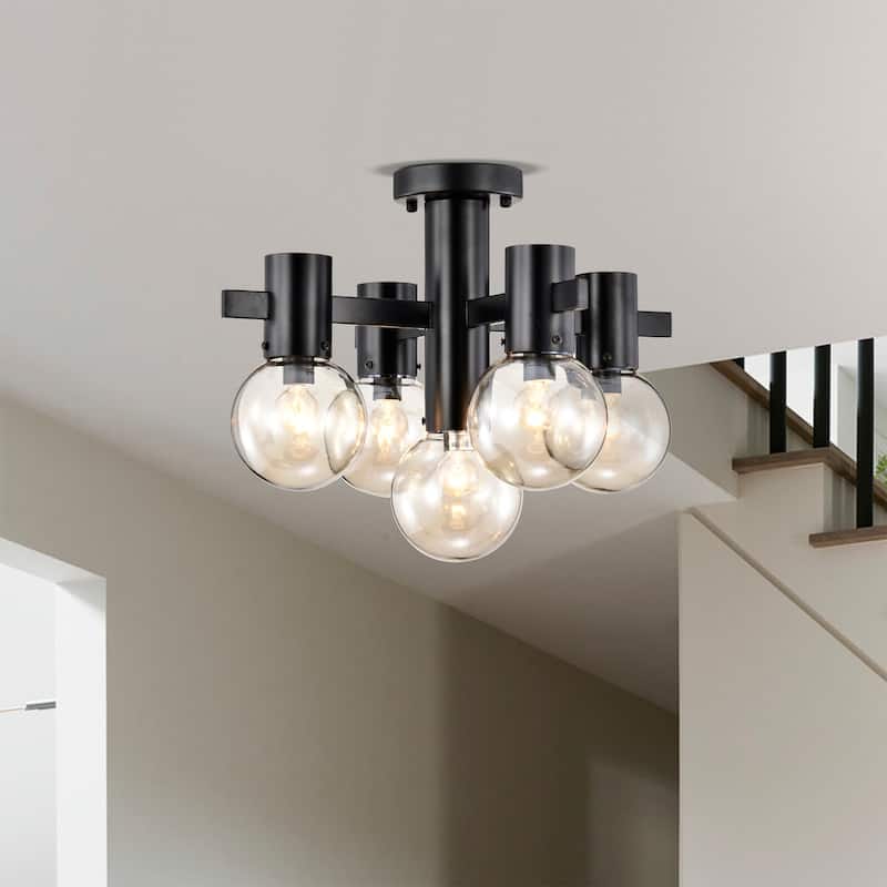 Lalena 18 Inch Matte Black Clear Glass Semi Flush Mount with 5 Light - Matte Black