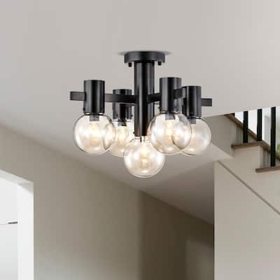 Lalena 18 Inch Matte Black Clear Glass Semi Flush Mount with 5 Light