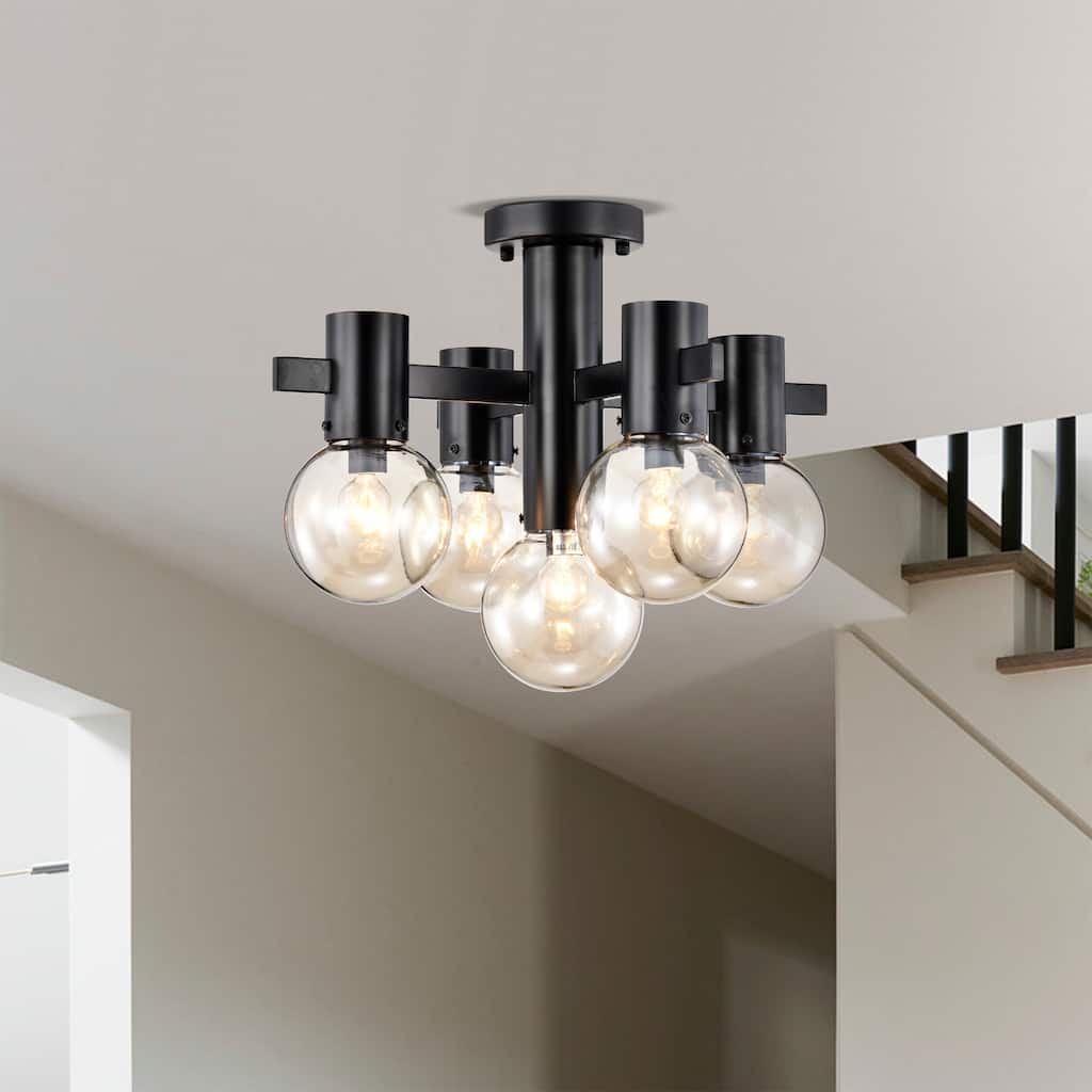 Lalena 18 Inch Matte Black Clear Glass Semi Flush Mount with 5 Light
