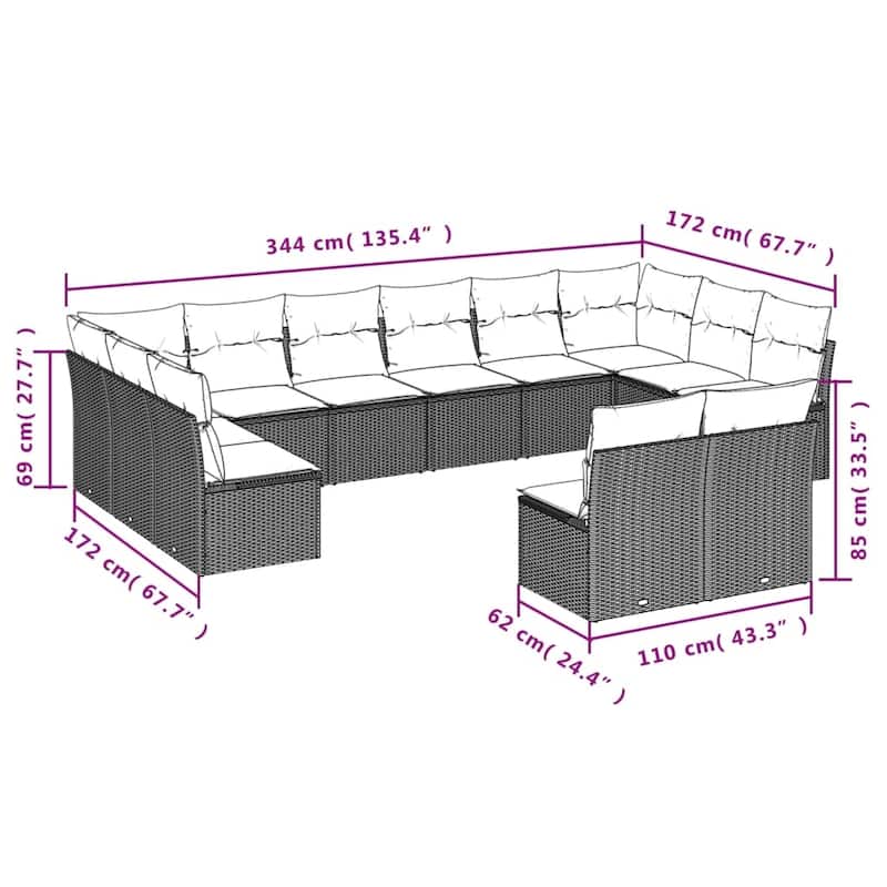 vidaXL Garden Sofa Set Beige Poly Rattan Large Modular Garden Sofa Set - 24.4 x 24.4 x 27.2