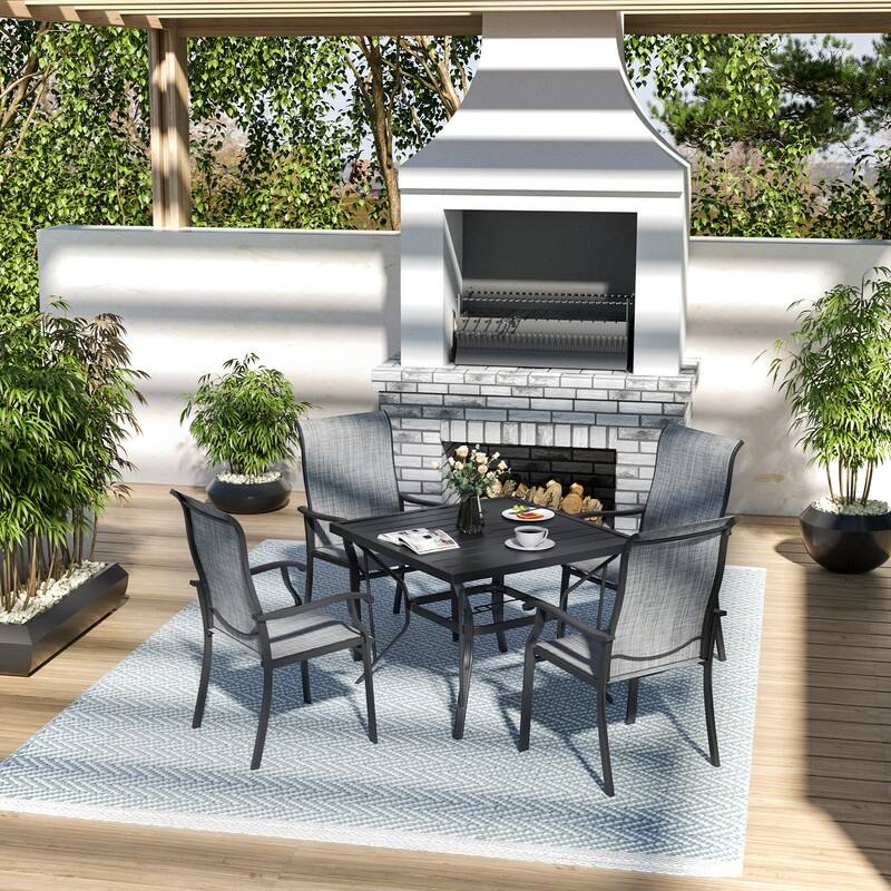 5-Piece Metal Outdoor Patio Dining Set with 4 Textilene Chairs and Square Table