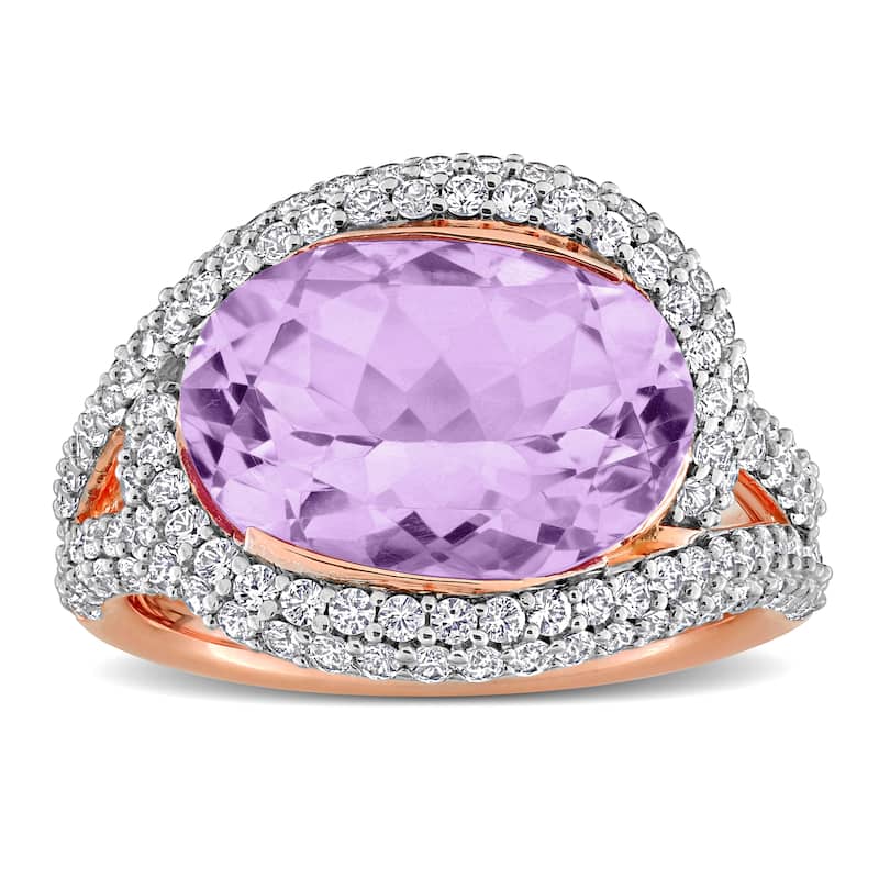 Miadora 7ct TGW Pink Amethyst and Created Whtie Sapphire Halo Crossover Ring in Rose Plated Sterling Silver
