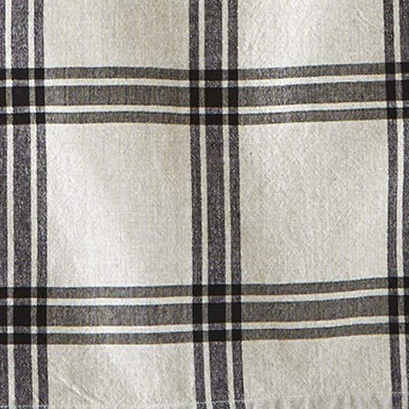 Set of 2 Black Stone Wide Stripe and Check on Beige Background Cotton Kitchen Dishtowels 26L x 18W in.