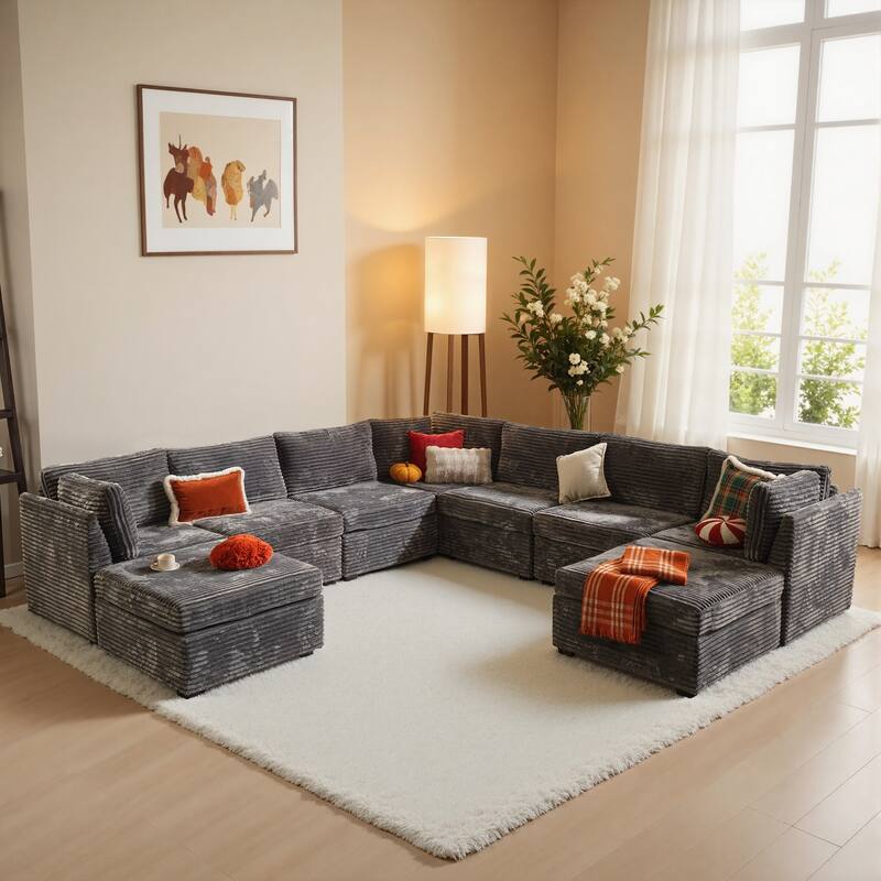 OVIOS Modern L-Shaped Fabric Sofa​