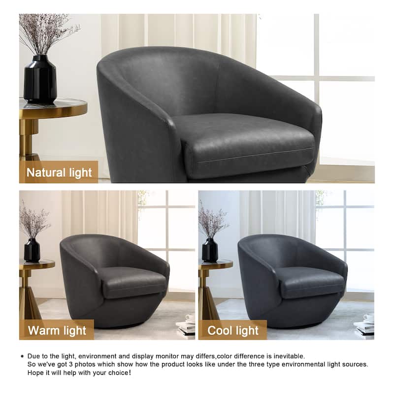 Vegan Leather Upholstered Swivel Barrel Accent Chair