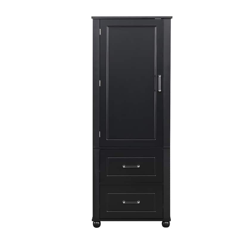 Tall Bathroom Storage Cabinet,Freestanding Cabinet with Two Drawers and Adjustable Shelf,MDF Board with Painted Finish