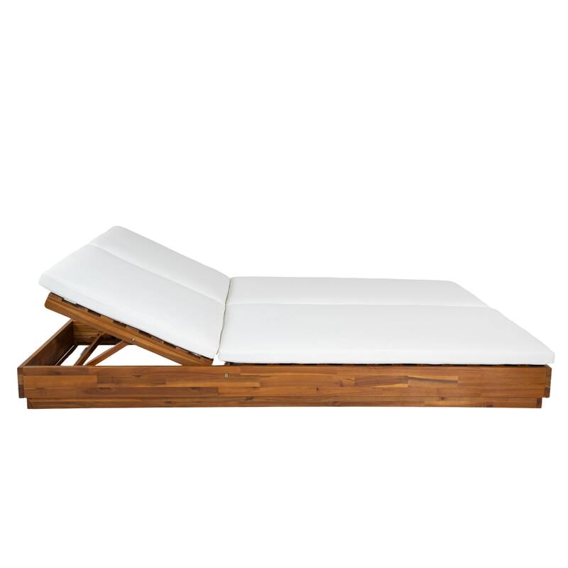 Christopher Knight Home - Xena Outdoor 1-Piece Acacia Wood Double Sunlounge with Adjustable Backrest & Removable Cushion