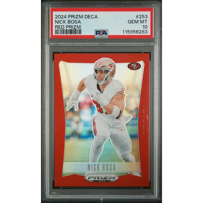 Nick Bosa 2024 Panini Prizm Deca Red Football Card #253 Graded PSA 10 103/199 Cert # 115956283 - 8' x 11'
