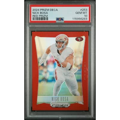 Nick Bosa 2024 Panini Prizm Deca Red Football Card #253 Graded PSA 10 103/199 Cert # 115956283 - 8' x 11'