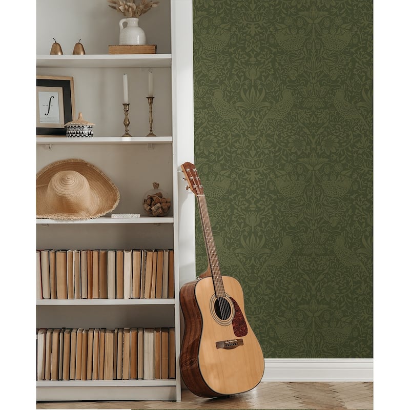Seabrook Designs Tonal Bird Garden Prepasted Wallpaper