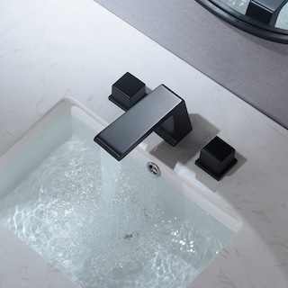 Matte Black 3 holes two handles Waterfall bathroom Sink Faucet with brass pop up overflow Drain