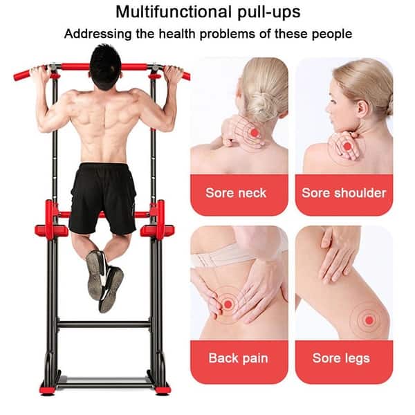 Adjustable Dip Bar Station For Home Gym – Pull Up Bar, Push Up Handles, 10 Height Settings, 330 Lb Capacity