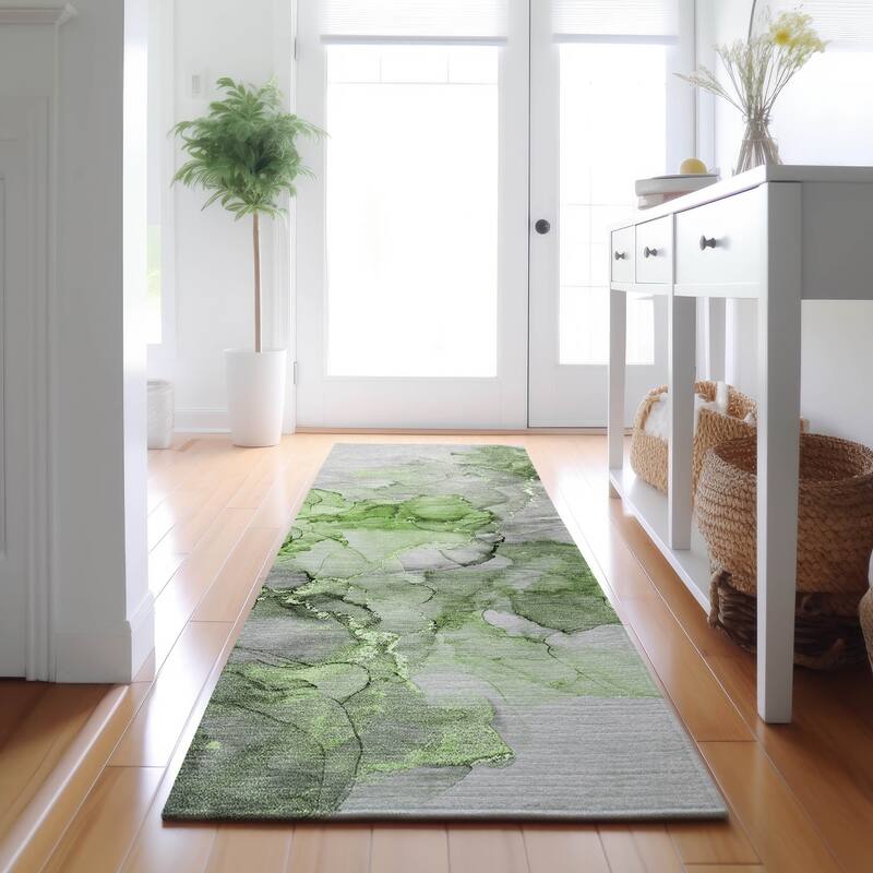 Premium Washable Super Soft Contemporary Watercolor Mayfield Rug - Green - 2' 3" x 7' 6" - Runner