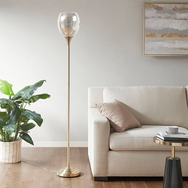 INK+IVY Bellow Uplight Floor Lamp with Mercury Glass Shade - Antique Brass