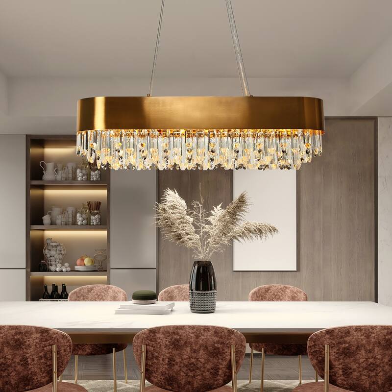 Modern Glam 10-Light Crystal Chandelier Gold Island Light for Kitchen Island