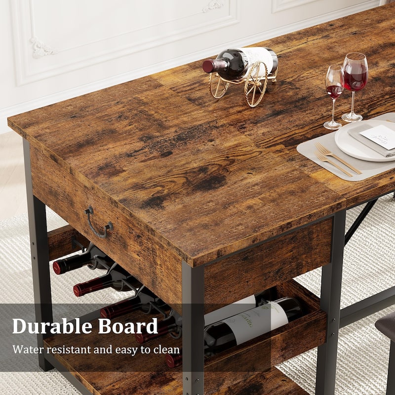 3 Piece Dining Table with Upholstered Benches, Storage Drawer