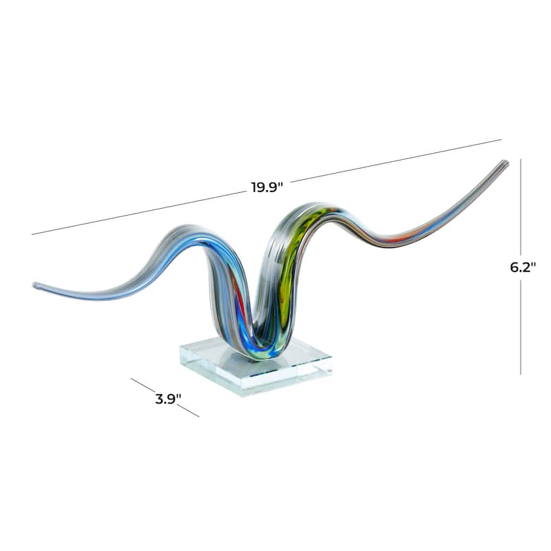 Multi Colored Glass Wave Abstract Decorative Sculpture with Clear Base - 4"W x 20"L x 6"H