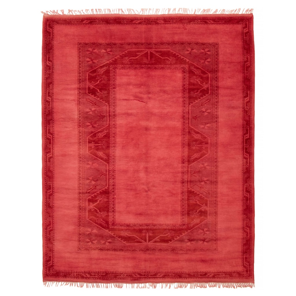 ECARPETGALLERY Hand-knotted Color Transition Dark Coral Wool Rug - 7'5 x 9'3