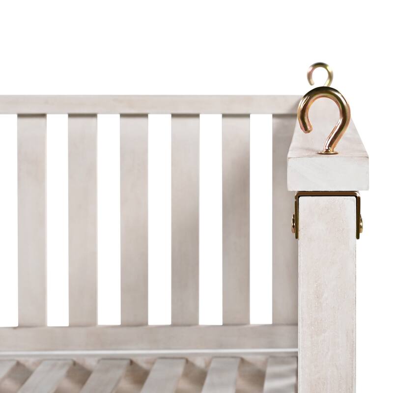 Patio Twin Size Garden Swing Bed Wood Porch Swing with Ropes