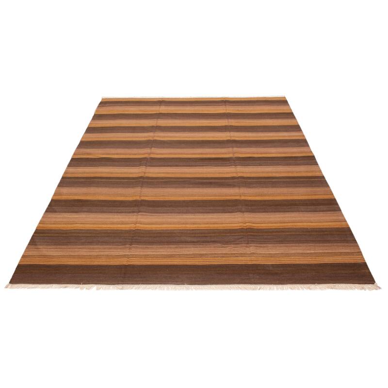 ECARPETGALLERY Flat-Weave Boho Brown Wool Kilim - 9'0 x 11'11