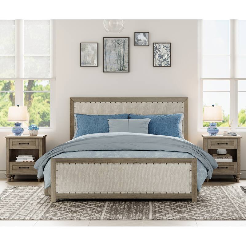 Farmhouse Nightstand Bedside Table, Wood 2-Drawer Side Table