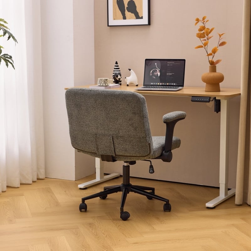 Chenille Swivel Chair With Adjustable Flip-Up Arms For Cross-Legged