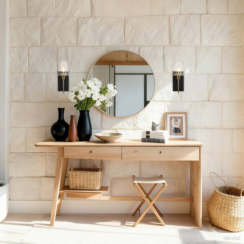 Kahlil Modern Black Gold 1-Light Seeded Glass Wall Sconces Bathroom Vanity Lights