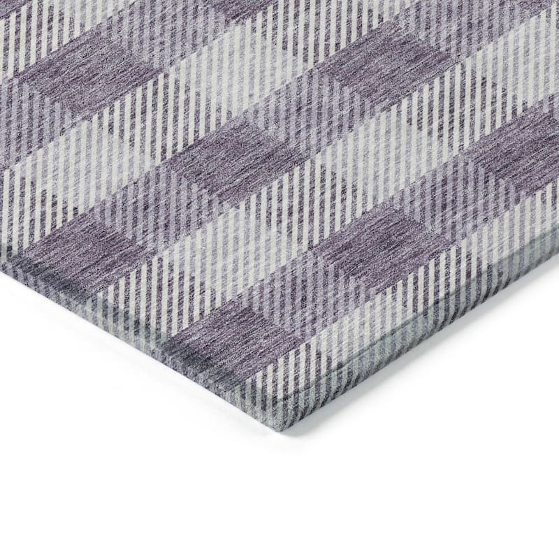 Machine Washable Indoor/ Outdoor Chantille Plaid Stripe Rug