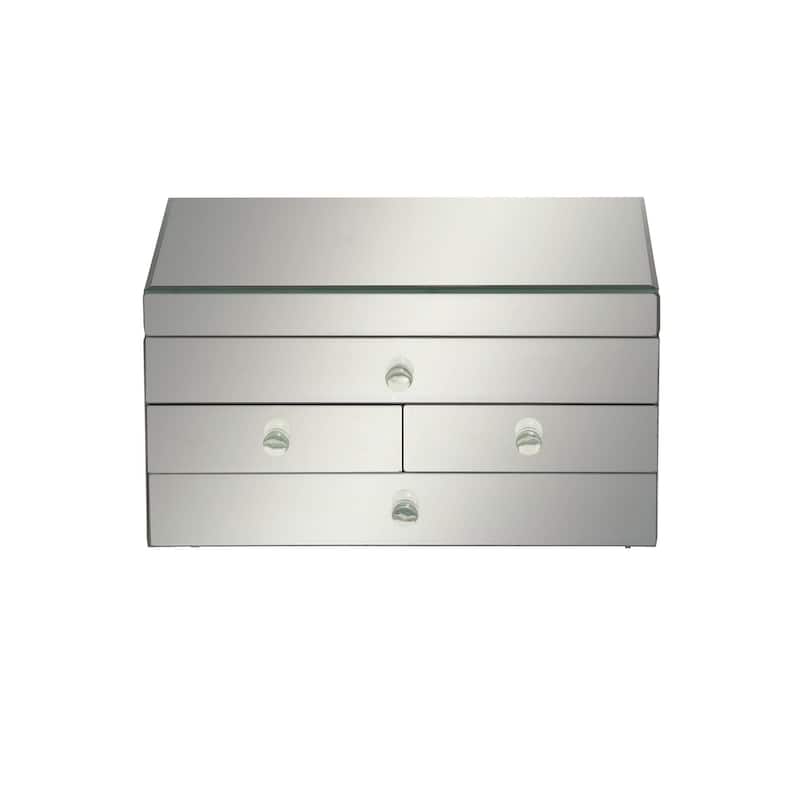 Glass Mirrored 4 Drawers Jewelry Box - Silver - Roche River Decor - 9"W x 11"L x 6"H