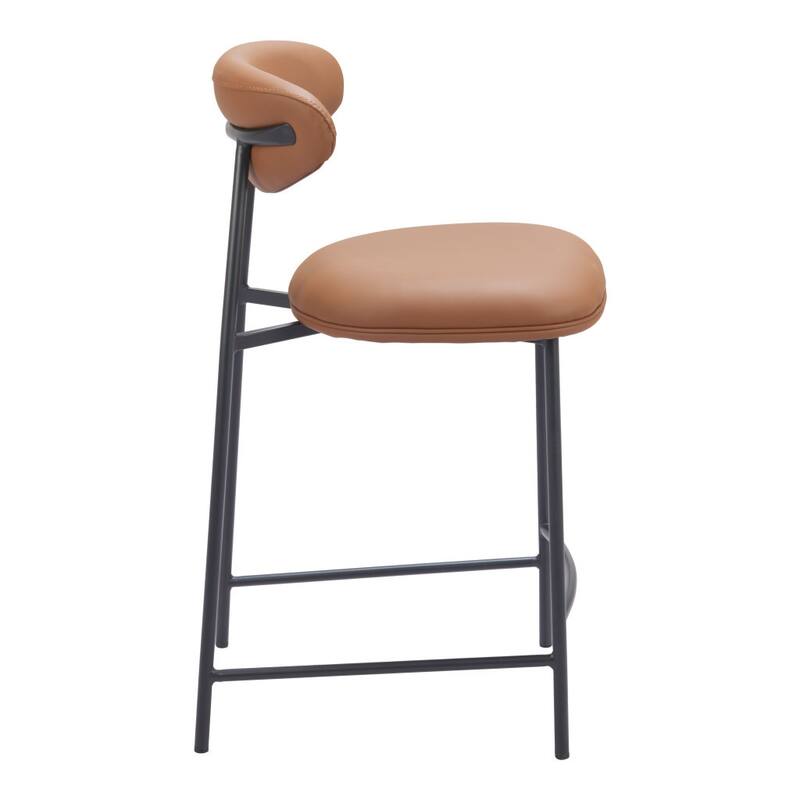 HomeRoots Set of Two 25" Brown and Black Faux Leather and Steel Low Back Counter Height Bar Chairs
