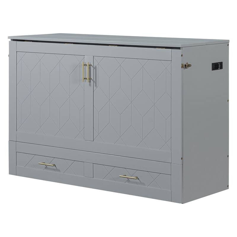 Full/Queen Size Murphy Wall Bed with Drawers, USB Ports, and Pulley Structure Design for Bedroom, Guest Rooms, Space-Saving