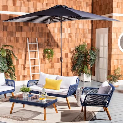 SAFAVIEH Outdoor Living Athens 6.5 x 10 Ft Rectangle Crank Umbrella