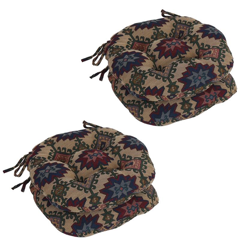 16-Inch Round Woven Tapestry Tufted Chair Cushions (Set of 2 or 4) - 16 x 16 - Palomino - Set of 4