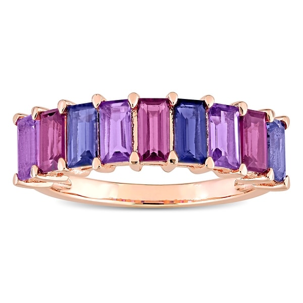 Miadora Rose Plated Sterling Silver Brazilian-Amethyst, Rhodolite & Iolite Anniversary Wedding Band. Opens flyout.