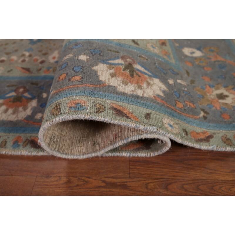 Distressed Tabriz Persian Vintage Area Rug Handmade Grey Wool Carpet - 6'8" x 9'8"