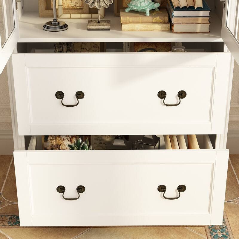 78.7" Combo Buffet Bookcase Storage Cabinet Glass Bookshelf Display
