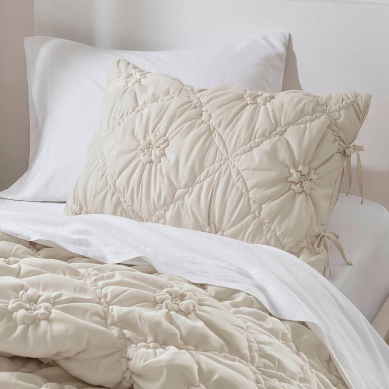 2PCS Twin Textured Floral Comforter Set Puffy Design All Season Comfort OEKO TEX Certified