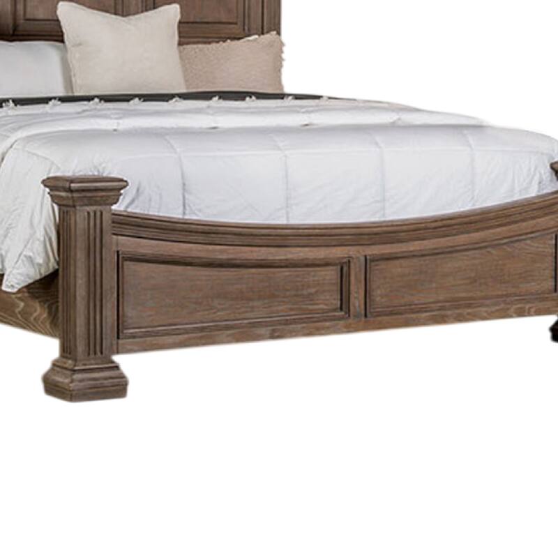 Reven King Bed, Weathered Oak, Solid Wood, Intricate Carved Details