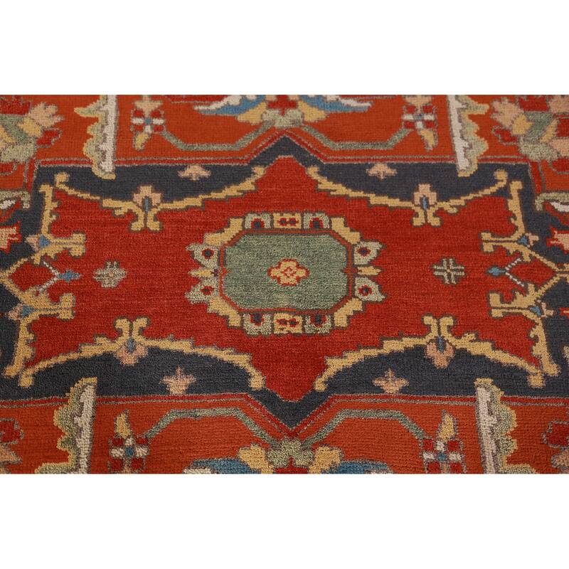 Hand Knotted Oriental 100% Wool Carpet Traditional Medallion Red Heriz (serapi) Area Rug - 14' 10'' X 11' 7''