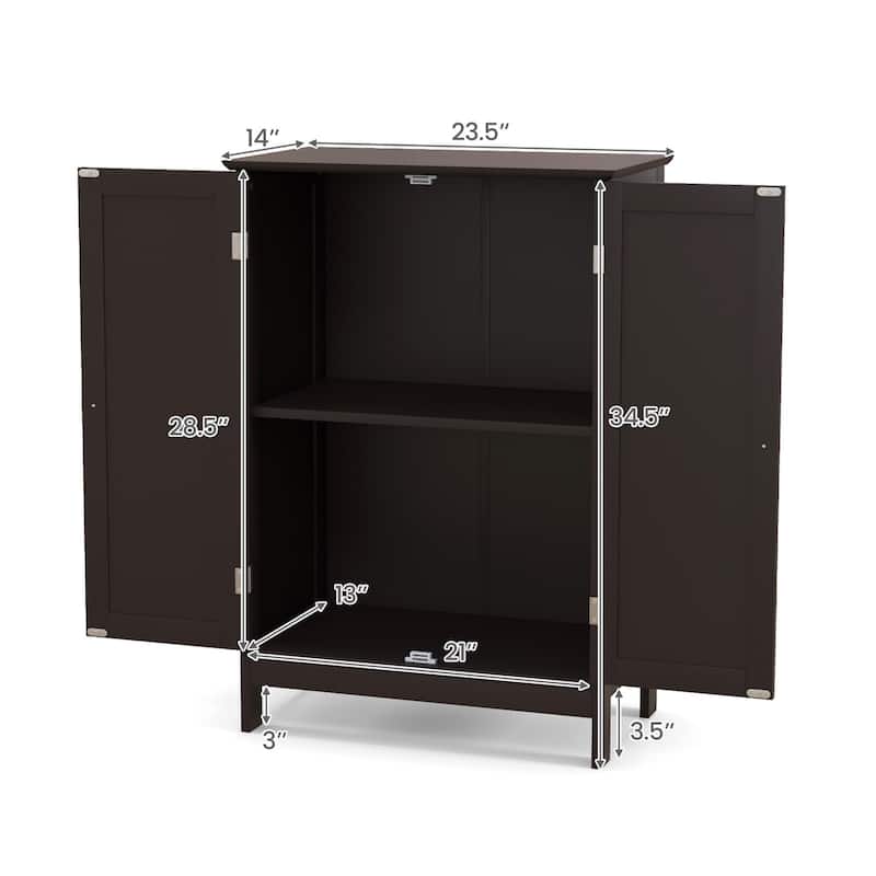 Gymax Bathroom Floor Storage Cabinet Double Door Kitchen Cupboard Shoe