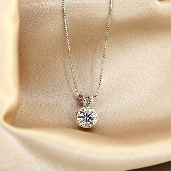 Auriya 14k Gold 1/2ct TW Round Bezel Set Moissanite Necklace Solitaire - 5 mm - 5 mm. Opens flyout.