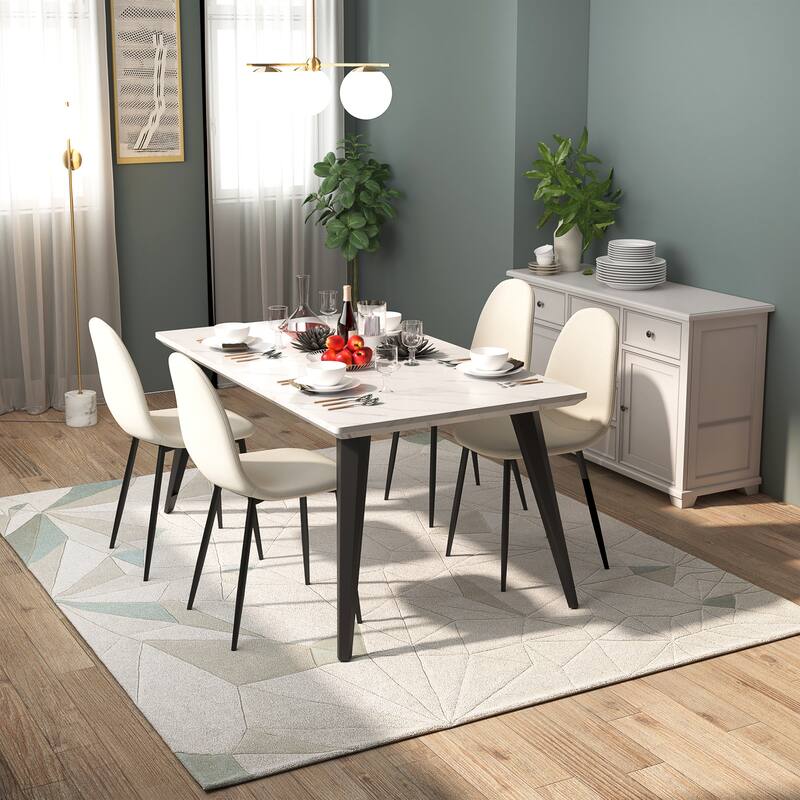 Homy Casa 63" Rectangular Dining Table with Tapered Metal Legs for Modern Homes