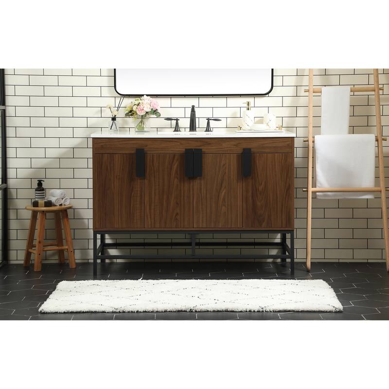 Icon 48 - 60 Inch Single Bathroom Vanity with Ivory White Engineered Marble