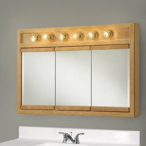 Design House Richland 48 inches W x 5 inches D x 30 inches H Bathroom Medicine Cabinet Mirror, Nutmeg Oak