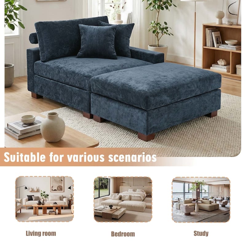 Oversized Chenille Modular Armchair And Ottoman Set Living Room Set