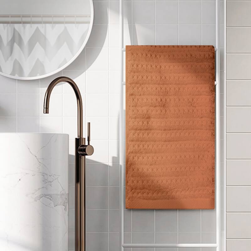Solid Striped Hand Towels 14" x 28", 100% Cotton Soft Absorbent Towel Sets for Bathroom, Hotel - Brown - 4 Pack
