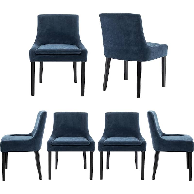 Upholstered Corduroy Accent Side Leisure Chairs with Soild Wood Legs - SET OF 6 - Blue