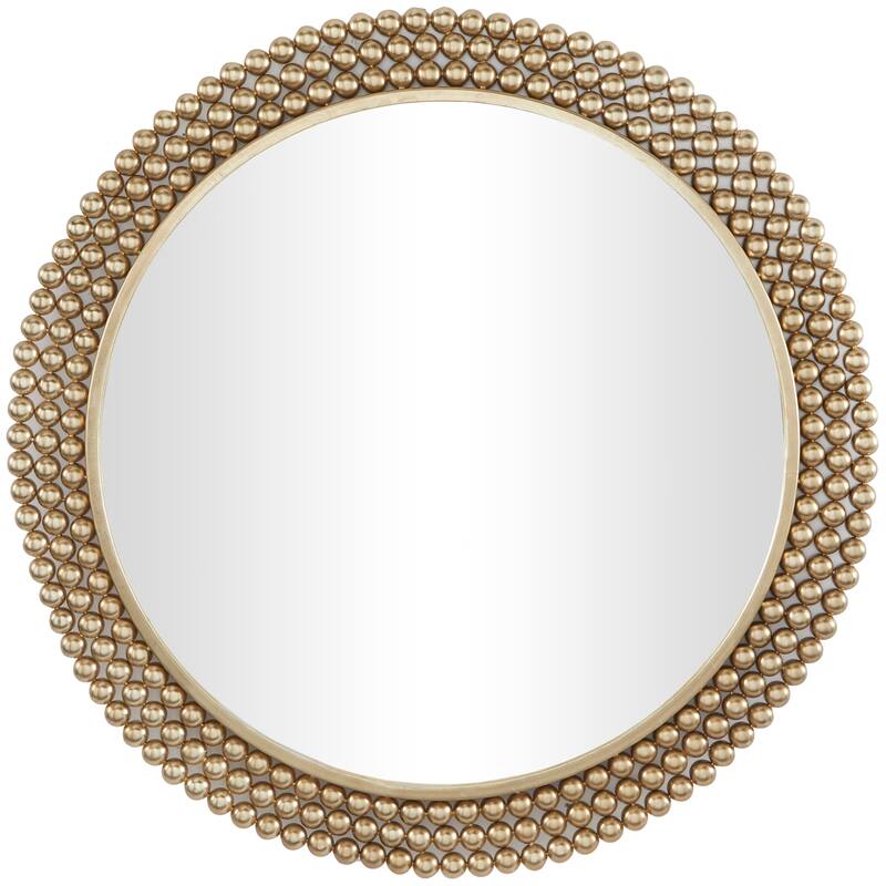 Metal Wall Mirror with Beaded Detailing - Black or Brass - CosmoLiving by Cosmopolitan - Brass