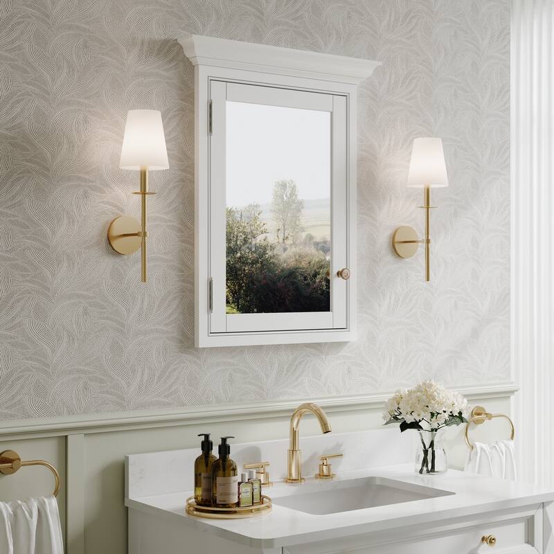 24"W X30''H Recessed Wall-Mounted Solid Wood Framed Medicine Cabinet With Adjustable Glass Shelves